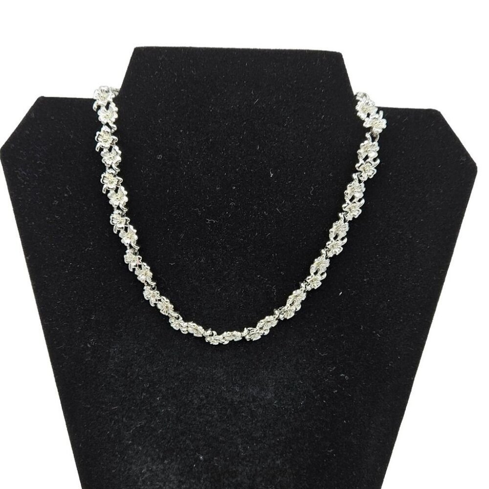 Vintage Silver tone Flower Link Necklace - Flower Choker